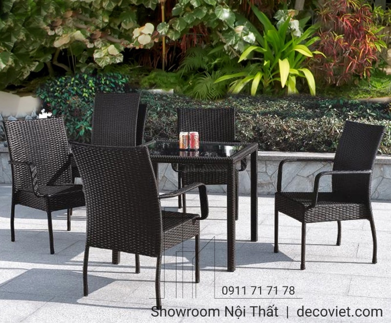 bộ bàn ghế nhựa giả mây ngoài trời hiện đại, gọn nhẹ, dễ di chuyển