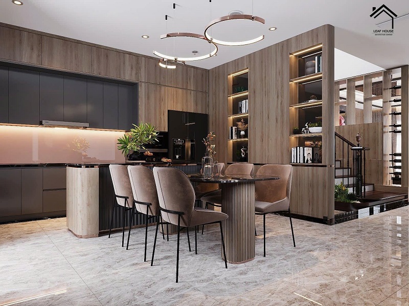 Khu bếp kết hợp quầy bar sang trọng, phù hợp cho căn hộ cao cấp