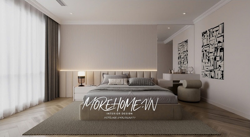 Phòng ngủ cạnh ban công, tận dụng ánh sáng tự nhiên và không khí thoáng mát.