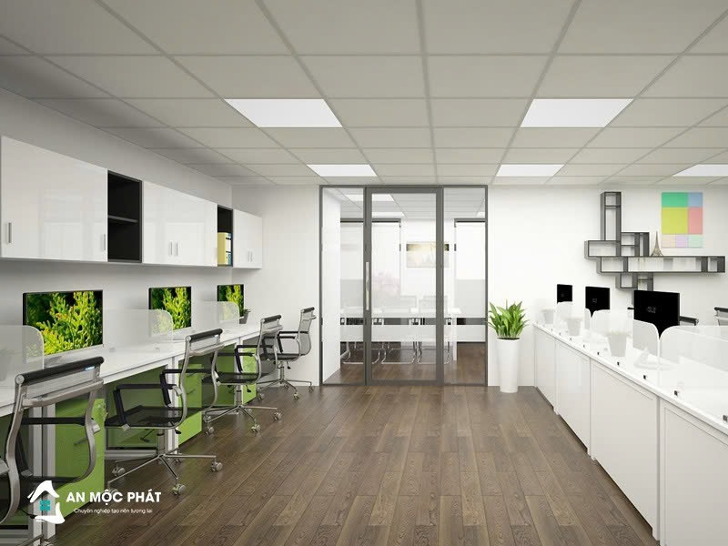 Không gian văn phòng hiện đại, bài trí khoa học, phù hợp cho môi trường sáng tạo.