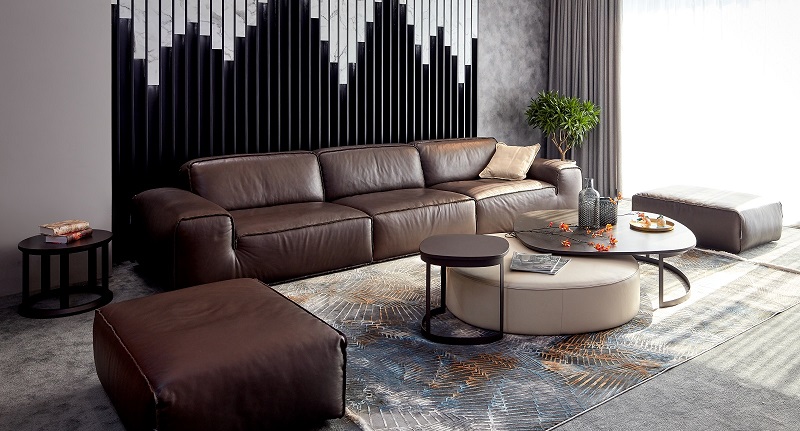 Sofa da bò theo bộ (ghế băng kết hợp 2 ghế đôn)