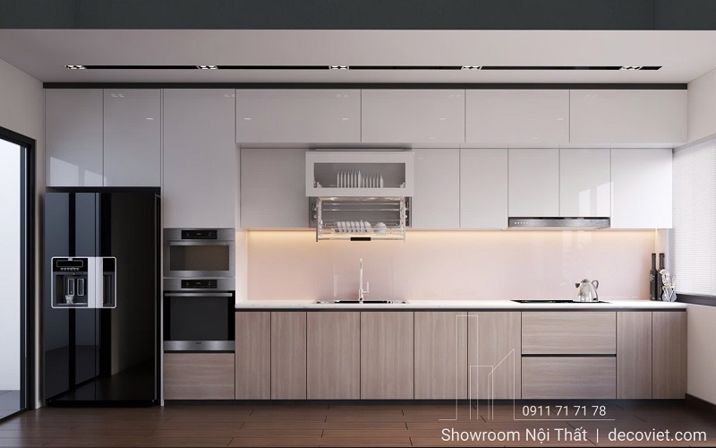 thi công tủ bếp chữ I gỗ công nghệp hiện đại