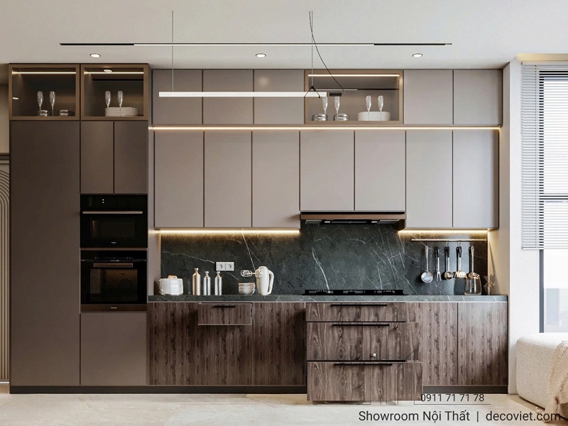 Tủ bếp chữ I đơn giản, phù hợp với căn hộ chung cư diện tích nhỏ.