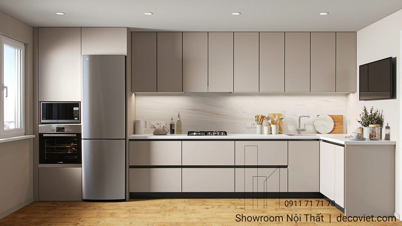 thiết kế thi công tủ bếp gỗ hiện đại phù hợp mọi không gina
