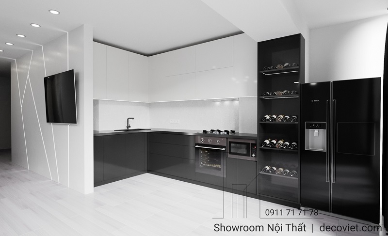 thi công tủ bếp gỗ chữ L hiện đại