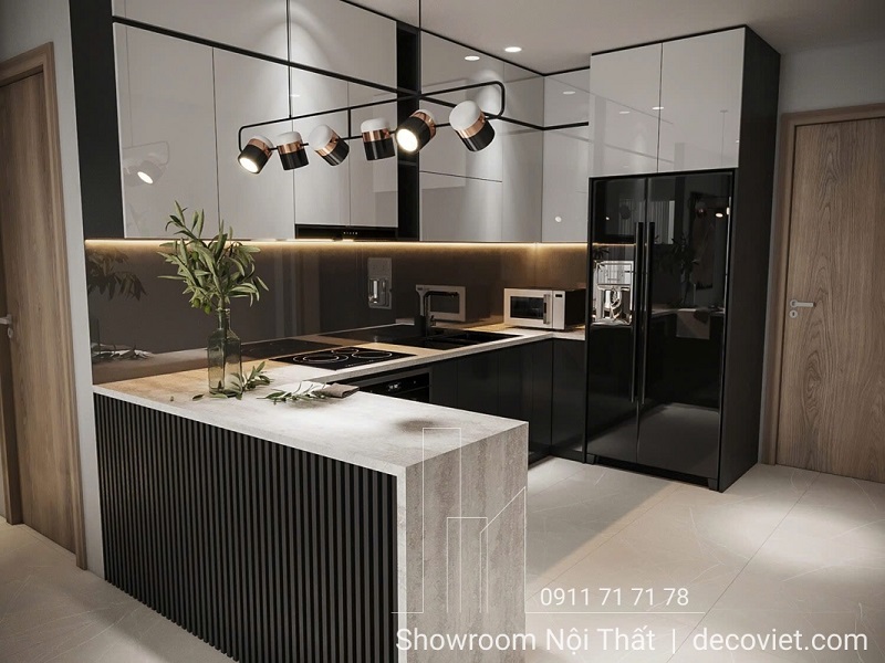 Tủ bếp có bàn đảo tiện nghi, giúp phân tách không gian bếp và tăng tính thẩm mỹ.