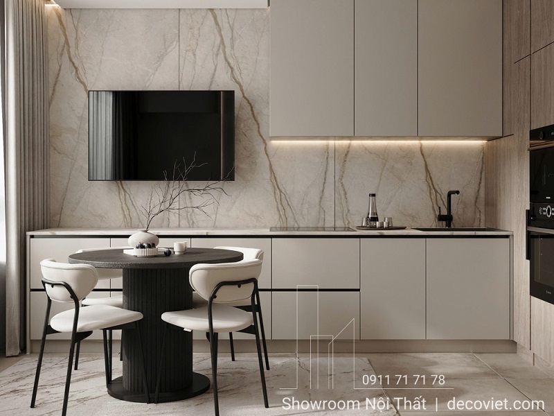 Tủ bếp gỗ công nghiệp hiện đại thiết kế âm tường tinh gọn, tiết kiệm diện tích