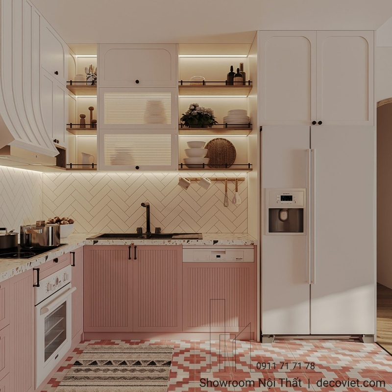 Mẫu tủ bếp gỗ công nghiệp MFC kiểu dáng tối giản, phù hợp căn hộ chung cư cao cấp