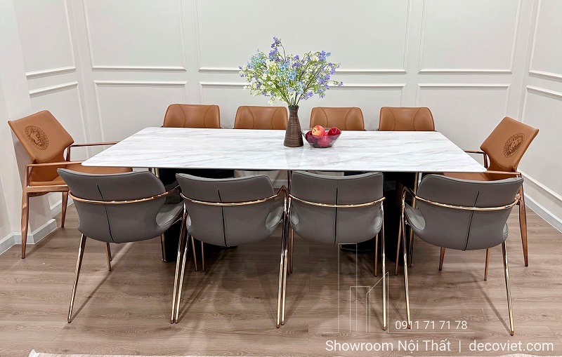 Bộ bàn ăn 10 ghế mặt đá cẩm thạch tự nhiên cao cấp tại DecoViet