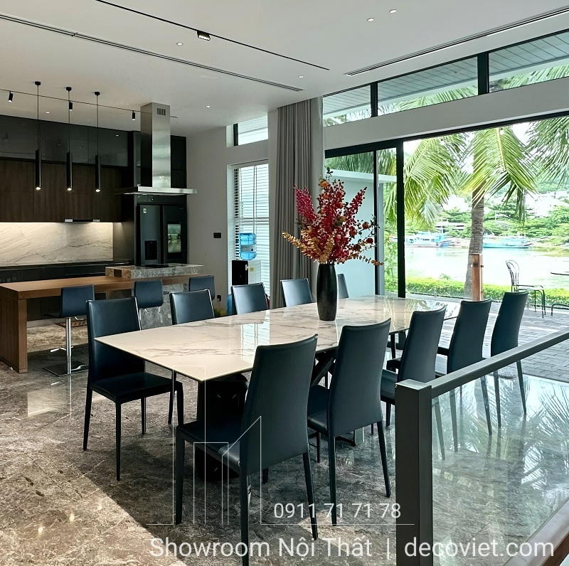 bàn ăn 12 ghế mặt đá cao cấp