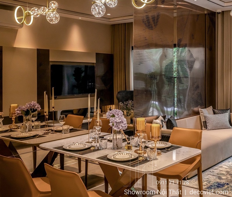 Bàn ăn mặt đá nhập khẩu phối chân inox bóng dành cho gia đình hiện đại