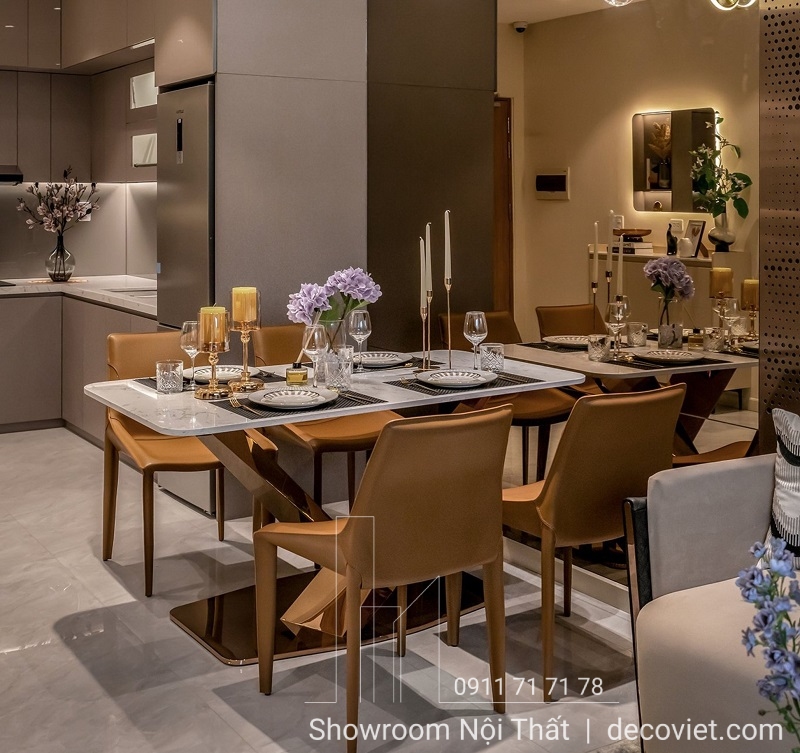 Bàn ăn mặt đá chân inox sang trọng cho chung cư cao cấp