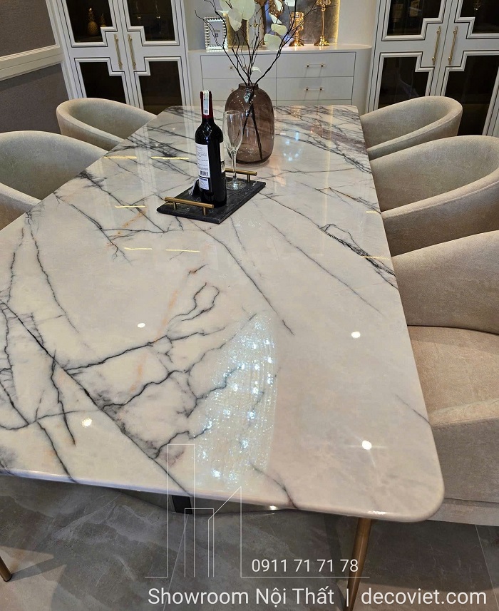 Bàn ăn 6 ghế mặt đá tự nhiên hiện đại cho phòng ăn gia đình tiện nghi