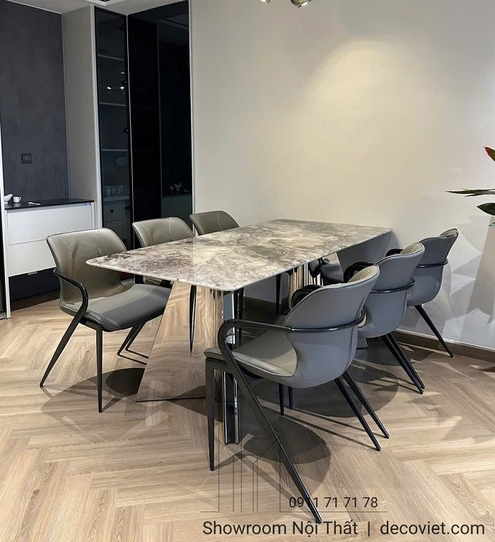 bàn ăn mặt đá chân inox 6 ghế 2928S hiện đại