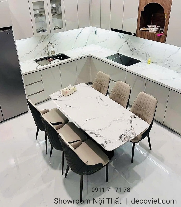 bàn ăn 6 ghế mặt đá