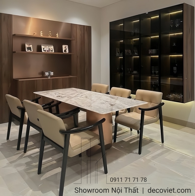 bàn ăn mặt đá 6 ghế hiện đai