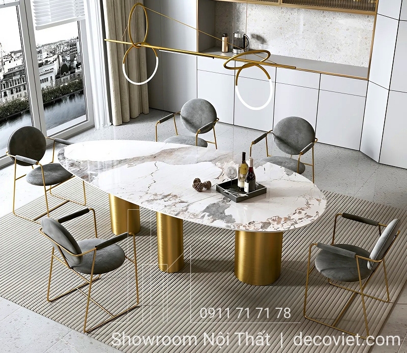 bộ bàn ăn 6 ghế mặt đá