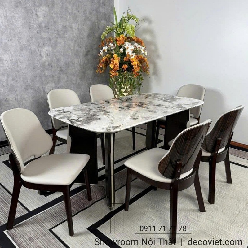 bộ bàn ăn mặt đá 6 người phù hợp mọi không gian sống