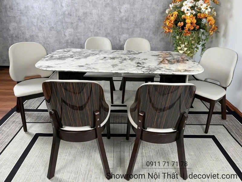 bàn ăn mặt đá chân gỗ 6 ghế thiết kế hiện đại