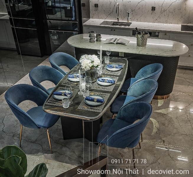bàn ăn tân cổ điển mặt đá