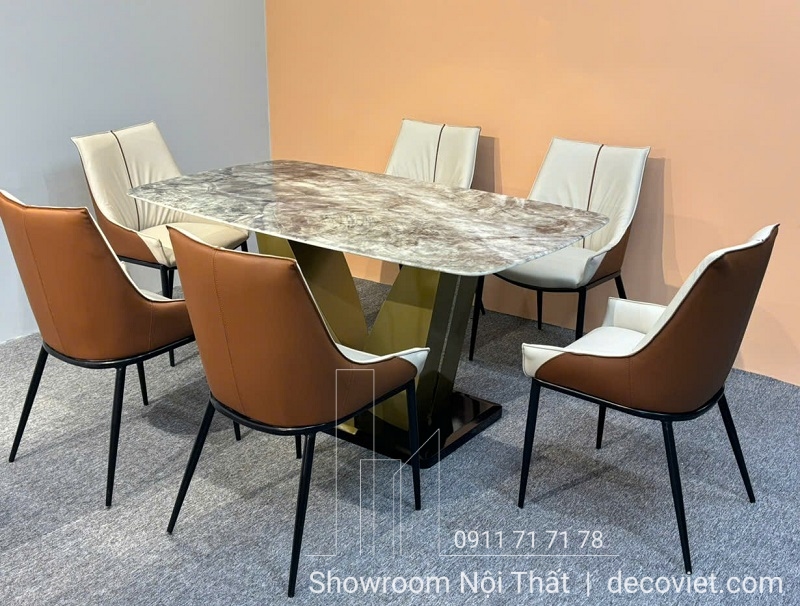 bàn ăn mặt đá chân gỗ 6 ghế