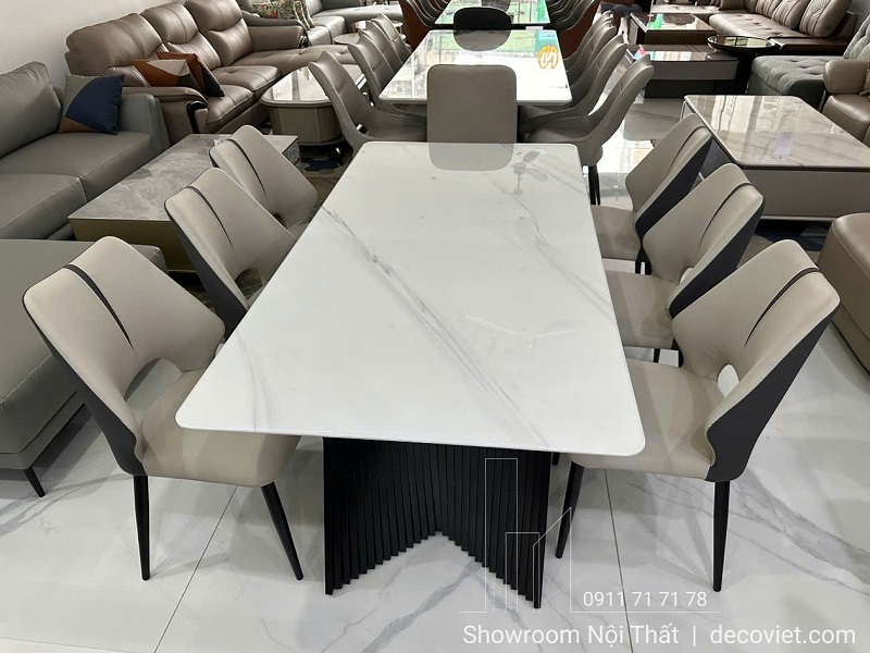 Mặt đá cao cấp của bàn ăn 6 ghế 2980S vân mây sang trọng
