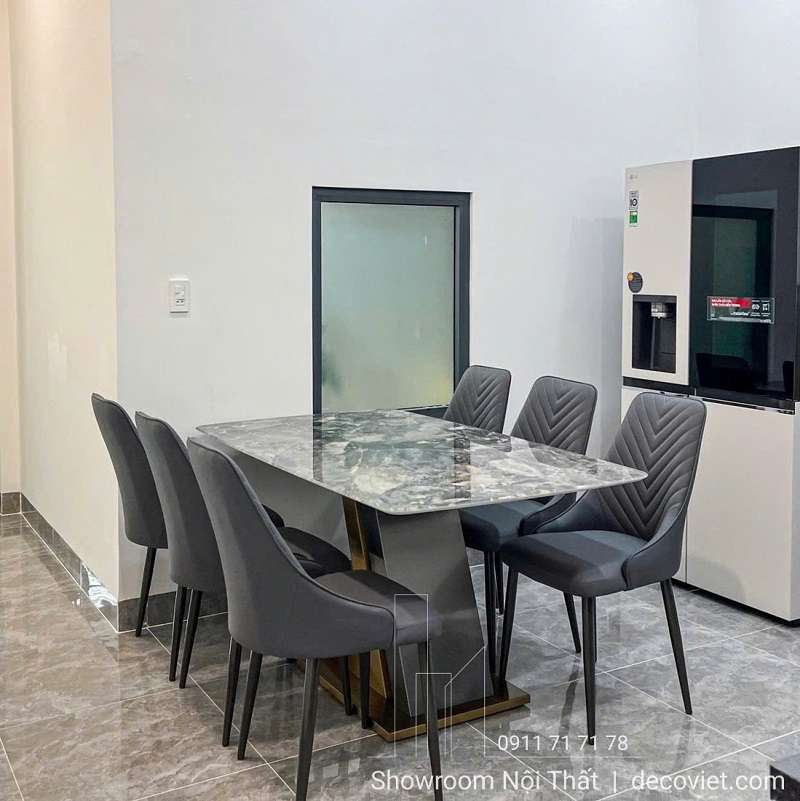 bàn ăn mặt đá chân sắt 6 người