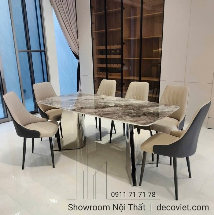 bàn ăn mặt đá tự nhiên 6 ghế