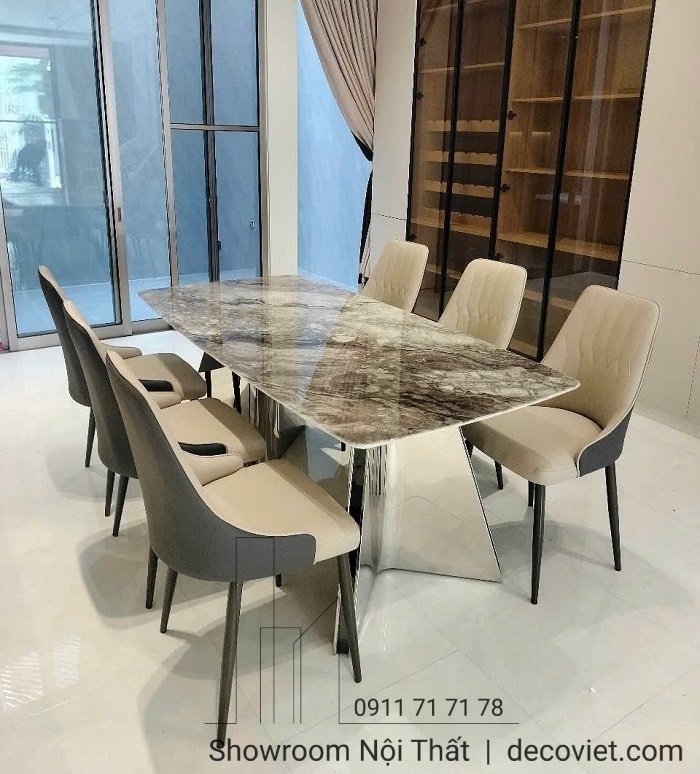 bộ bàn ăn mặt đá 6 người