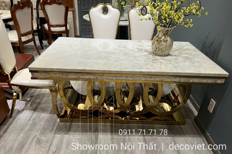 bàn ăn 6 ghế mặt đá tân cổ điển