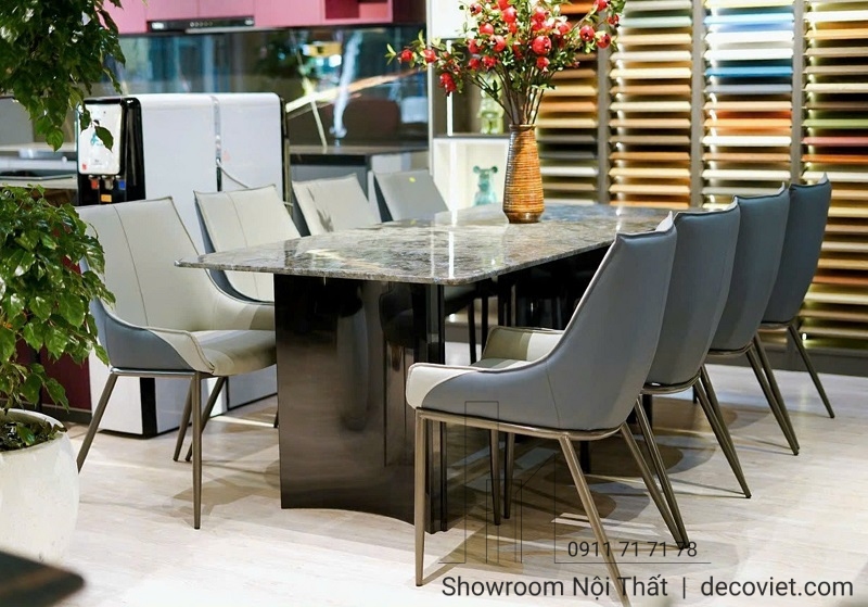 bộ bàn ghế ăn mặt đá 8 người
