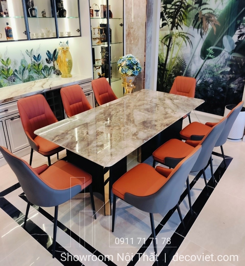 bàn ăn 8 ghế mặt đá hiện đại