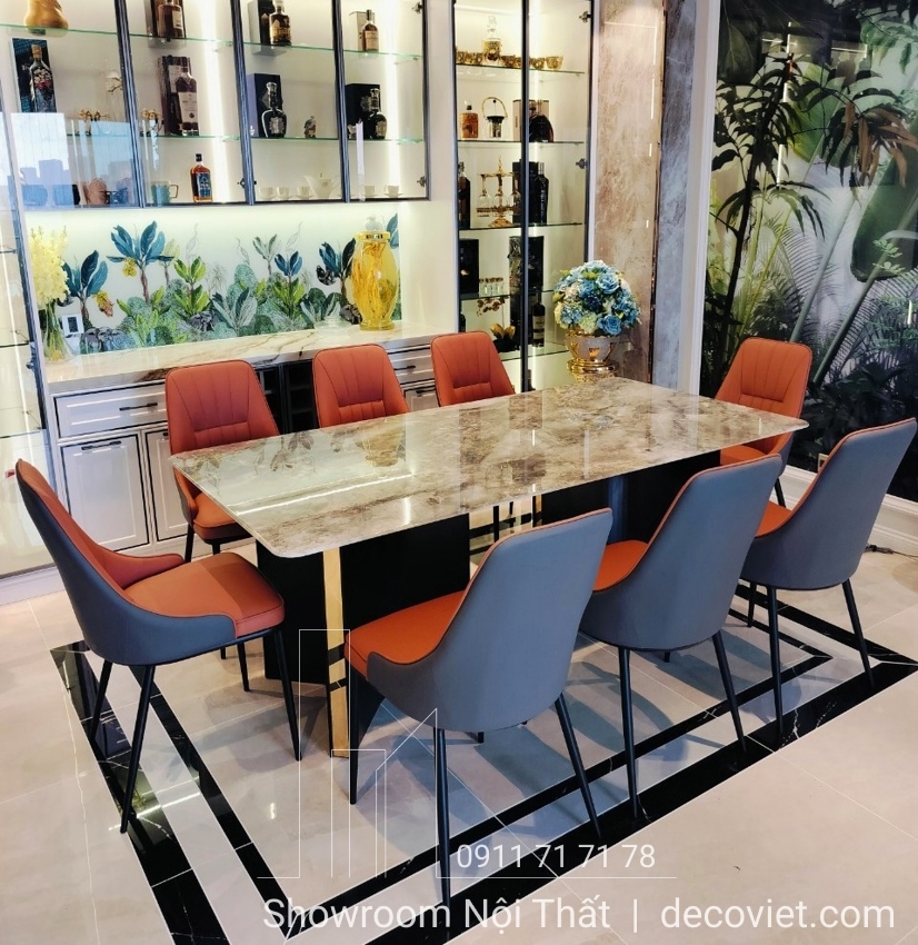 bàn ăn 8 ghế mặt đá nhập khẩu
