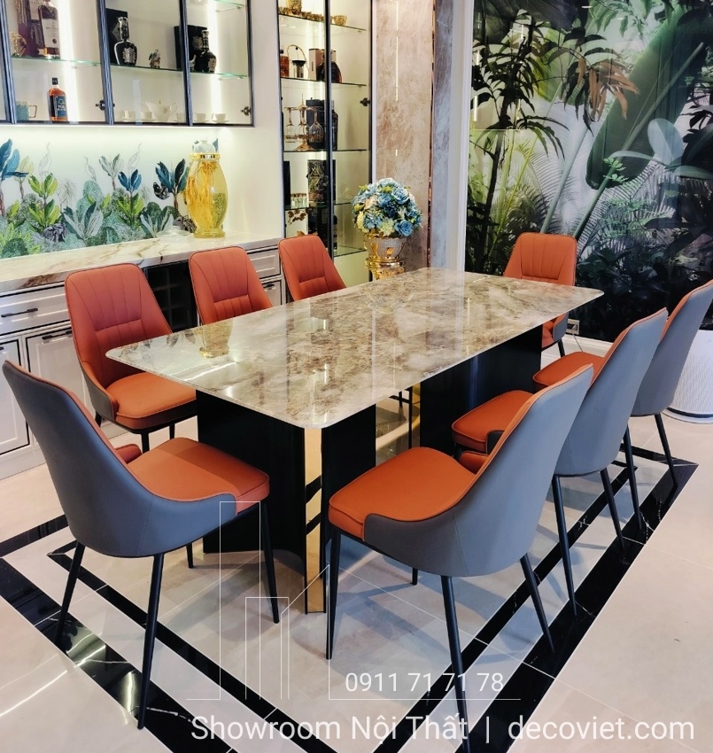 bàn ăn 8 ghế mặt đá cao cấp