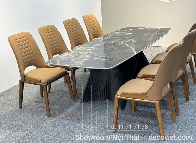 bàn ăn mặt đá 8 ghế cao cấp