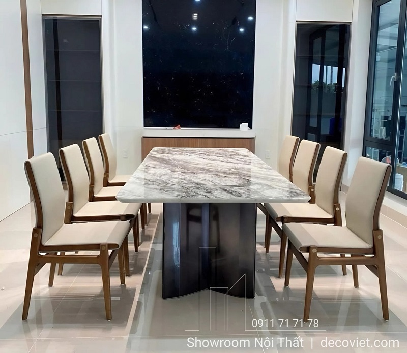 mẫu ghế ăn gỗ tự nhiên phối bàn ăn mặt đá hiện đại