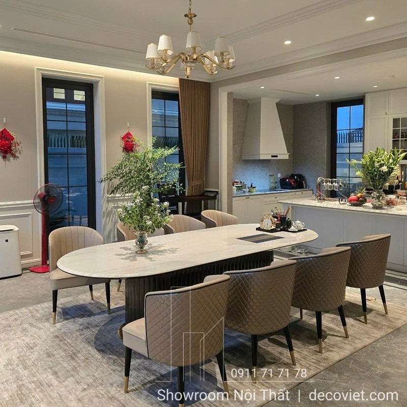 bàn ăn mặt đá 8 ghế nhập khẩu