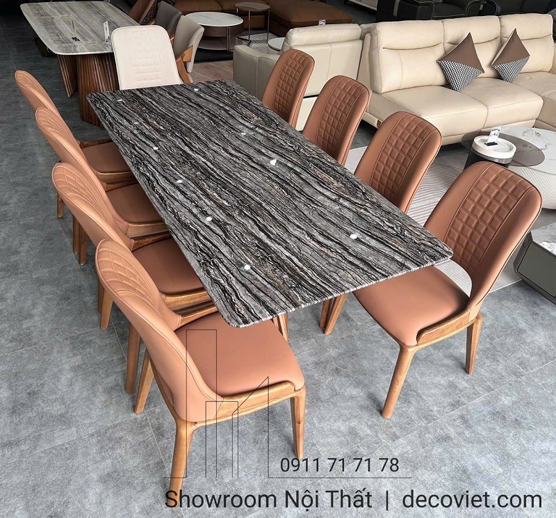 bàn ăn mặt đá 8 ghế cao cấp