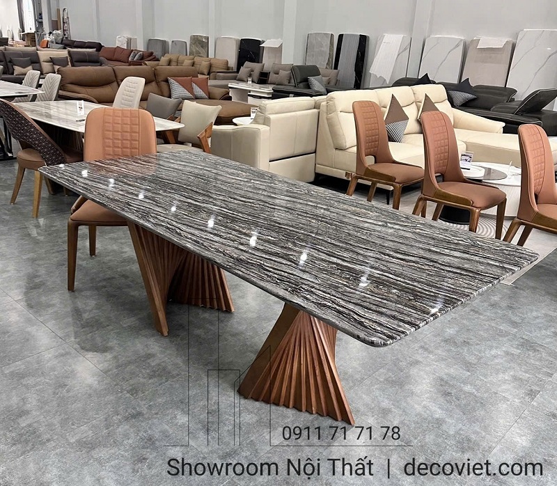 bàn ăn mặt đá chân gỗ hiện đại