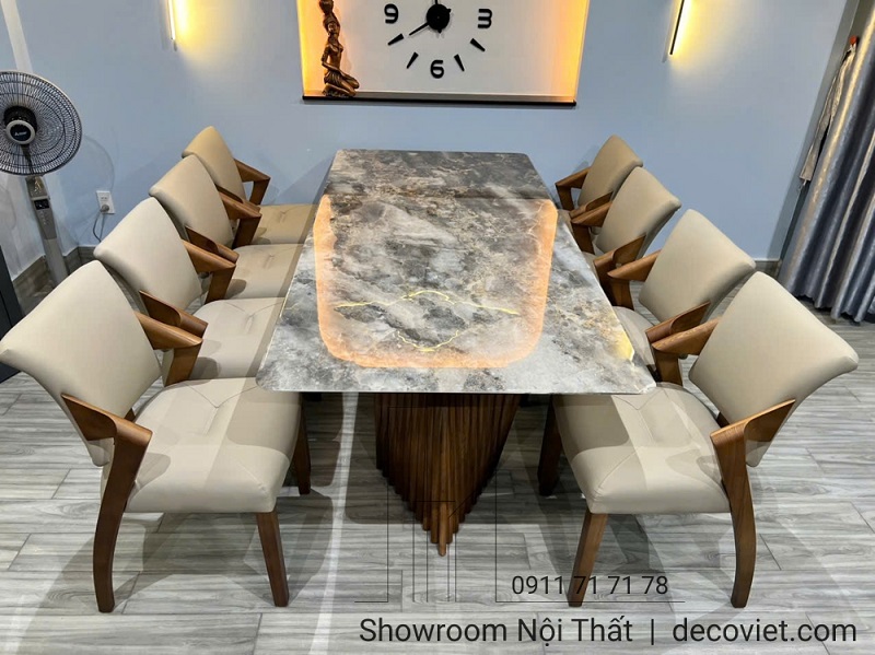 bộ bàn ăn mặt đá 8 ghế