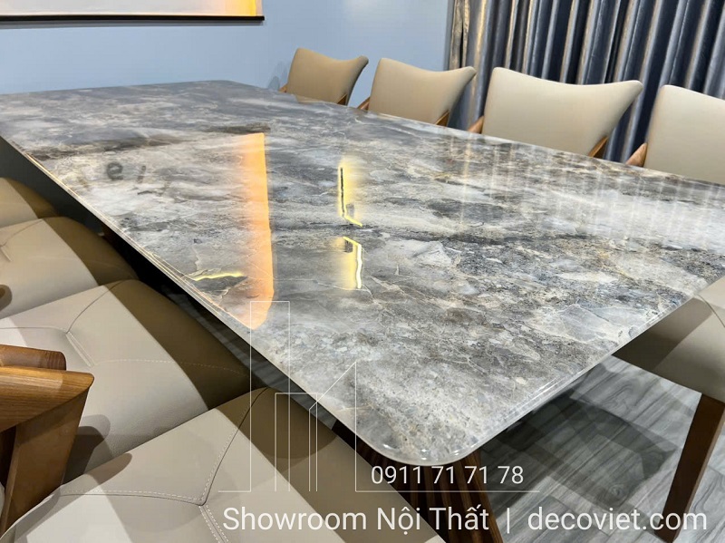 bàn ăn mặt đá chân gỗ 8 ghế