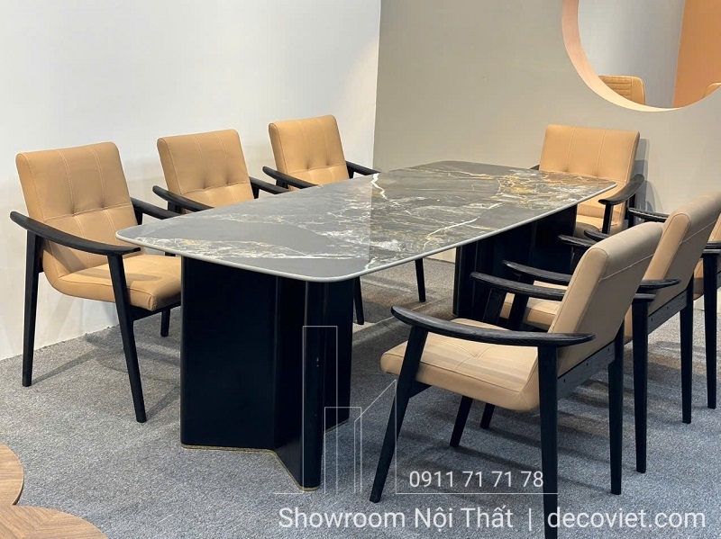 bàn ăn mặt đá chân gỗ
