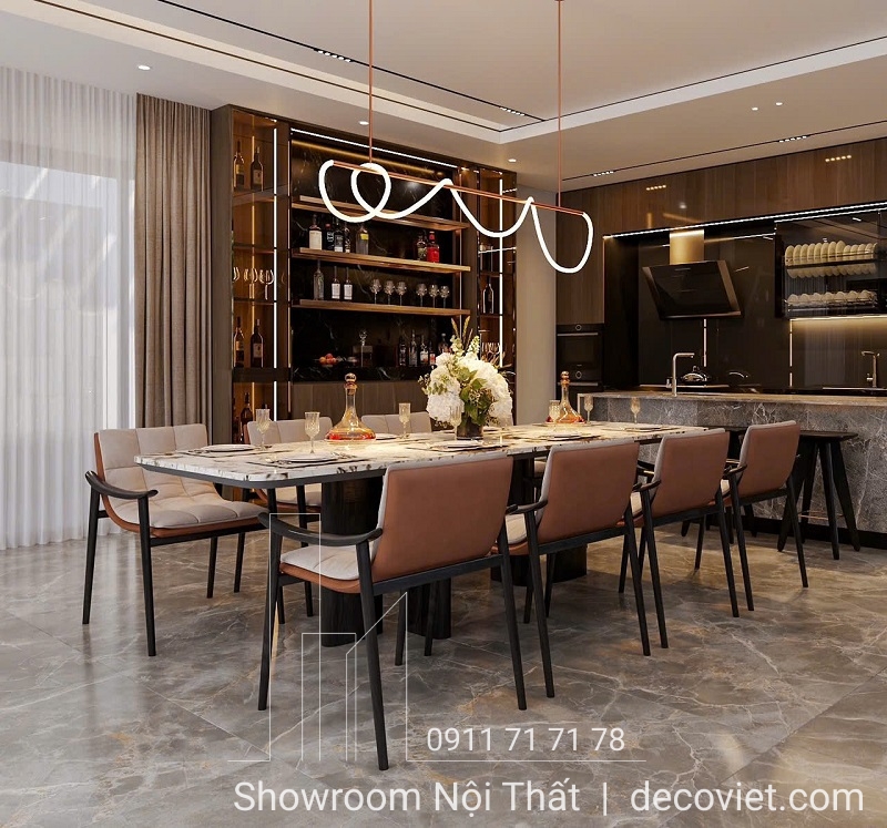 bàn ăn 8 ghế mặt đá nhập khẩu