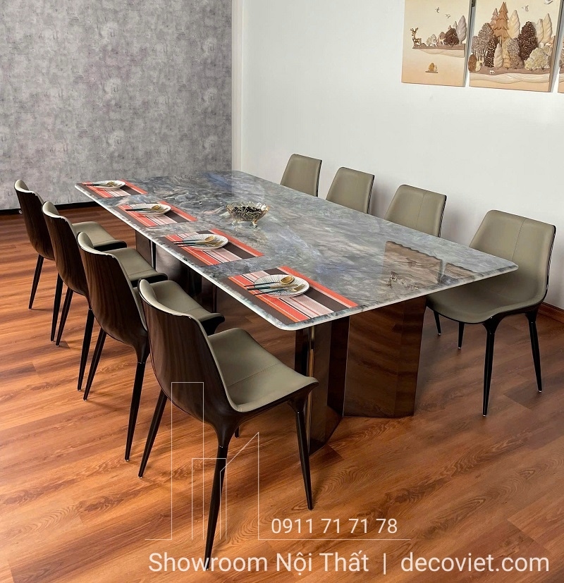 bàn ăn 2,2m 8 ghế mặt đá