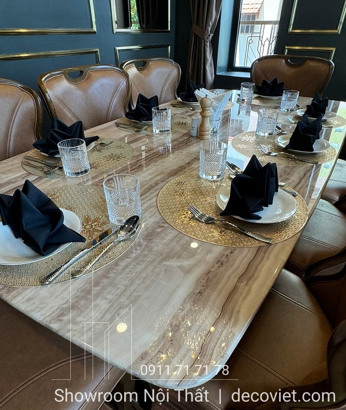 bàn ăn 8 ghế mặt đá