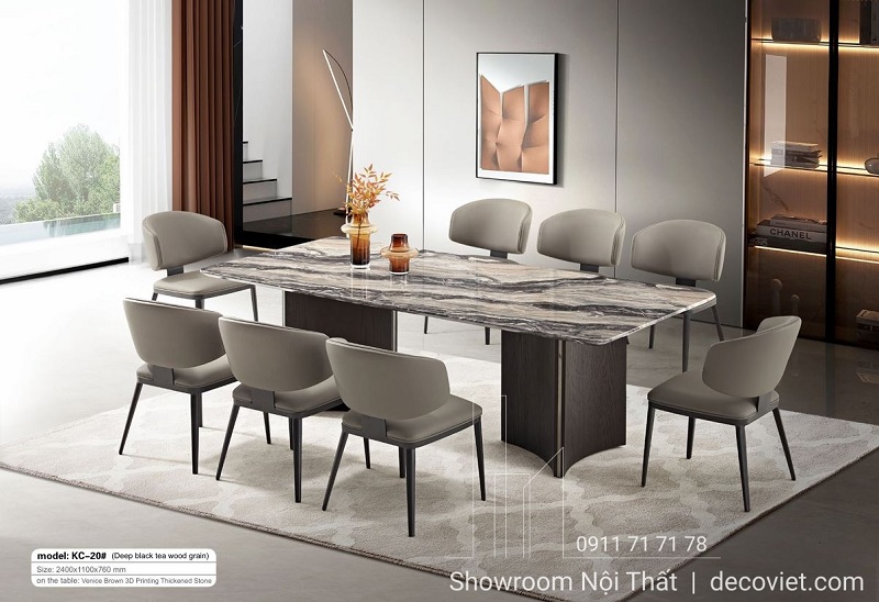 Bộ bàn ăn mặt đá 8 ghế cao cấp cho phòng ăn hiện đại
