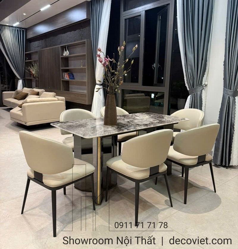 bàn ăn mặt đá 6 ghế cao cấp