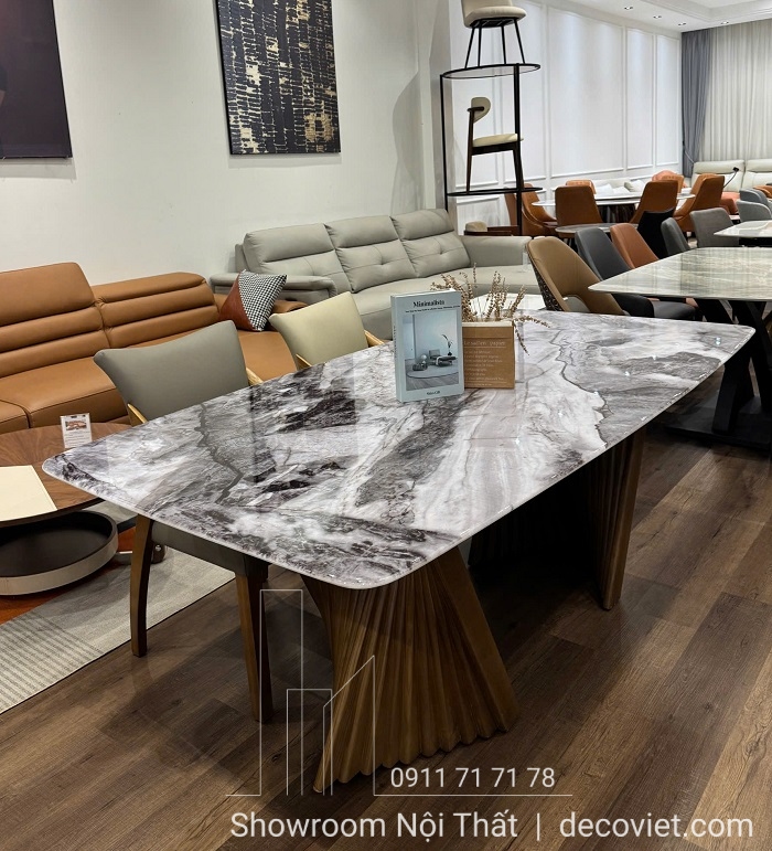 Bàn ăn chân gỗ Ash mặt đá cao cấp 2546S tại showroom DecoViet