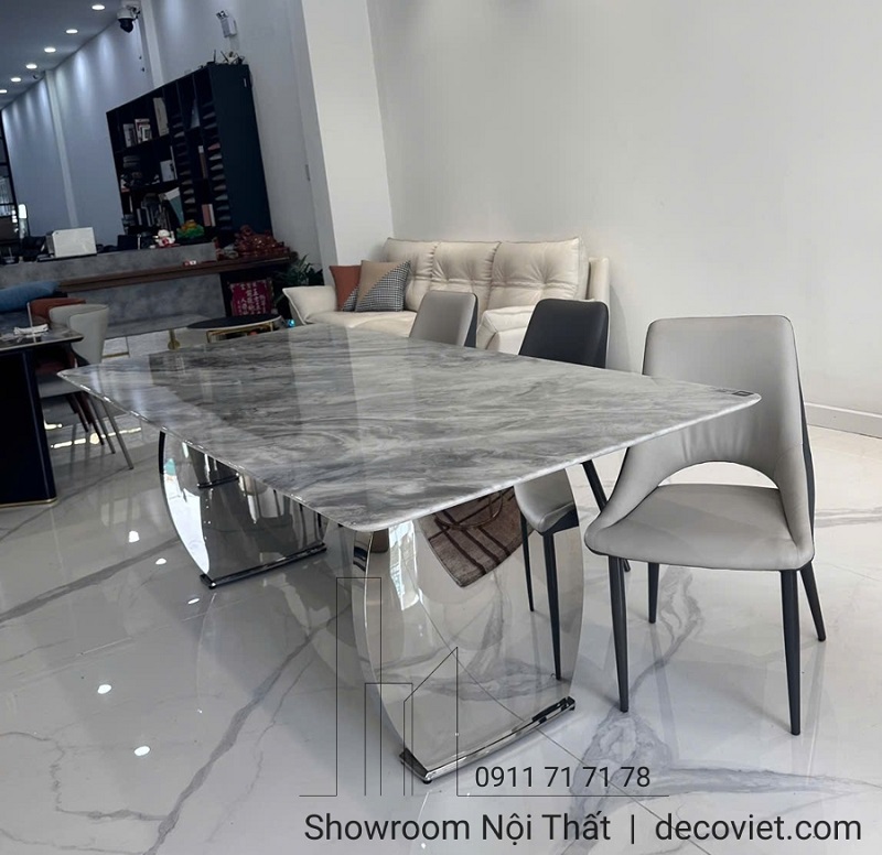 bàn ăn chân inox mặt đá nhập khẩu
