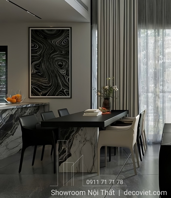 bàn ăn mặt đá 6 ghế hiện đại